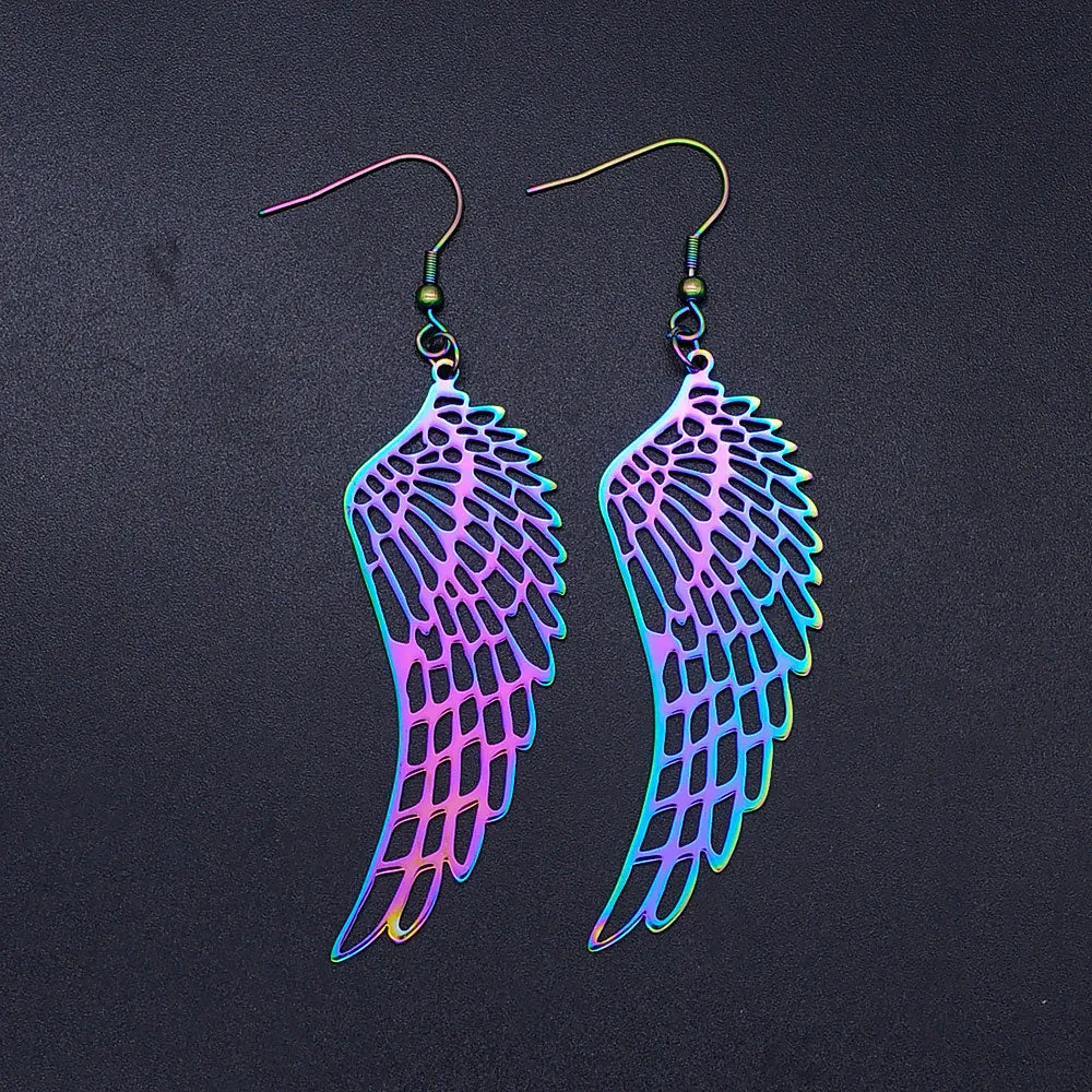 Rainbow Tree of Life Fashion Drop Earring for Women Angel Wing Geometric Waterdrop Statement Earrings