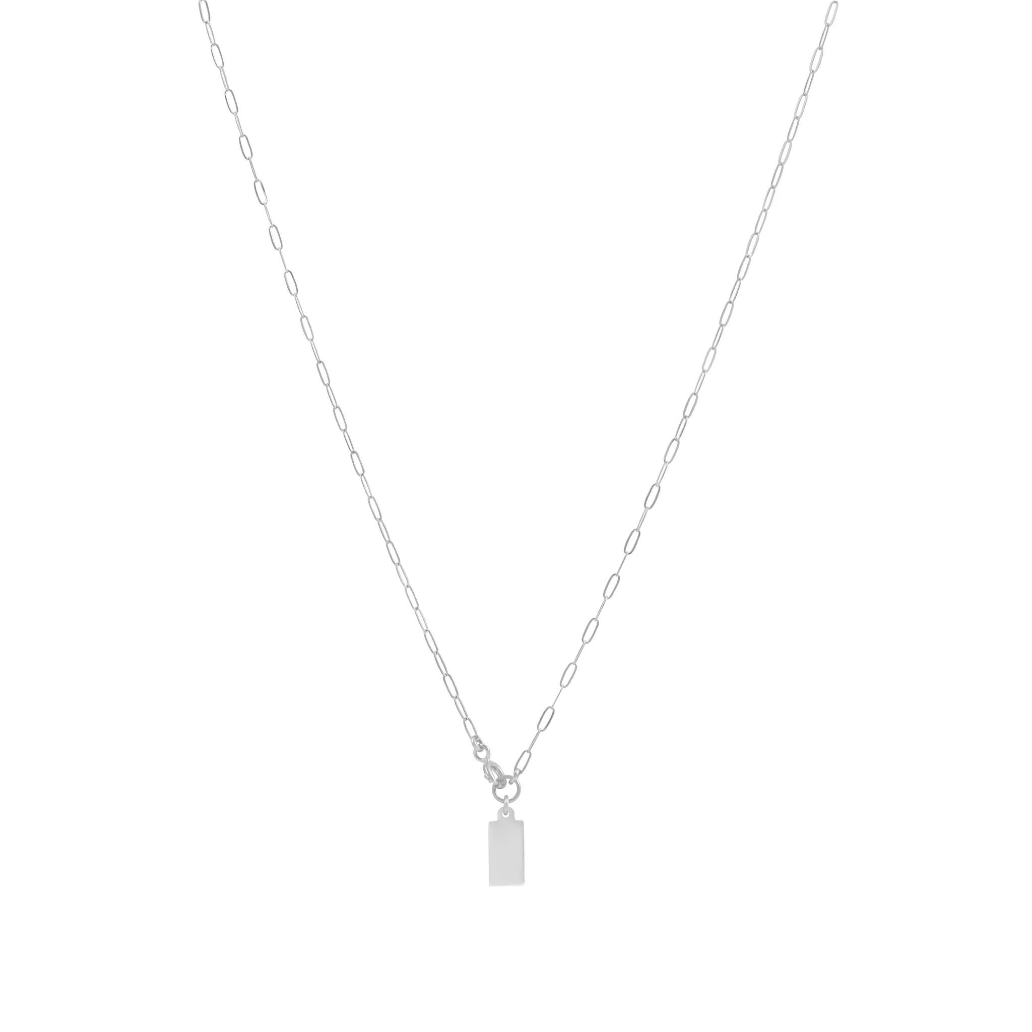 Rectangle Tag Necklace - Sterling Silver