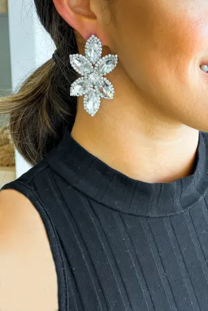 Rhinestone Flower Shaped Earrings