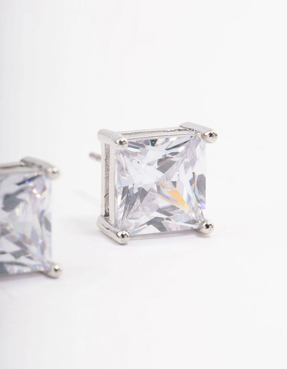 Rhodium Cubic Zirconia Square Statement Stud Earrings