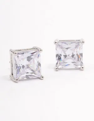 Rhodium Cubic Zirconia Square Statement Stud Earrings