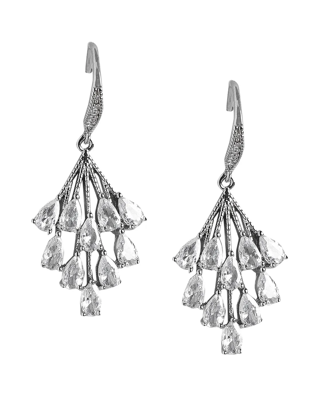 Rhodium Plated With Cz Stylish Drop Earring For Women