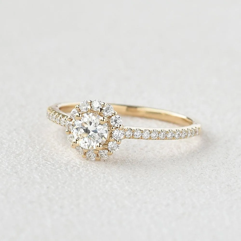 Round Cut Moissanite Classic Halo Petite Ring