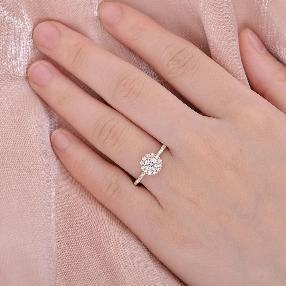 Round Cut Moissanite Classic Halo Petite Ring