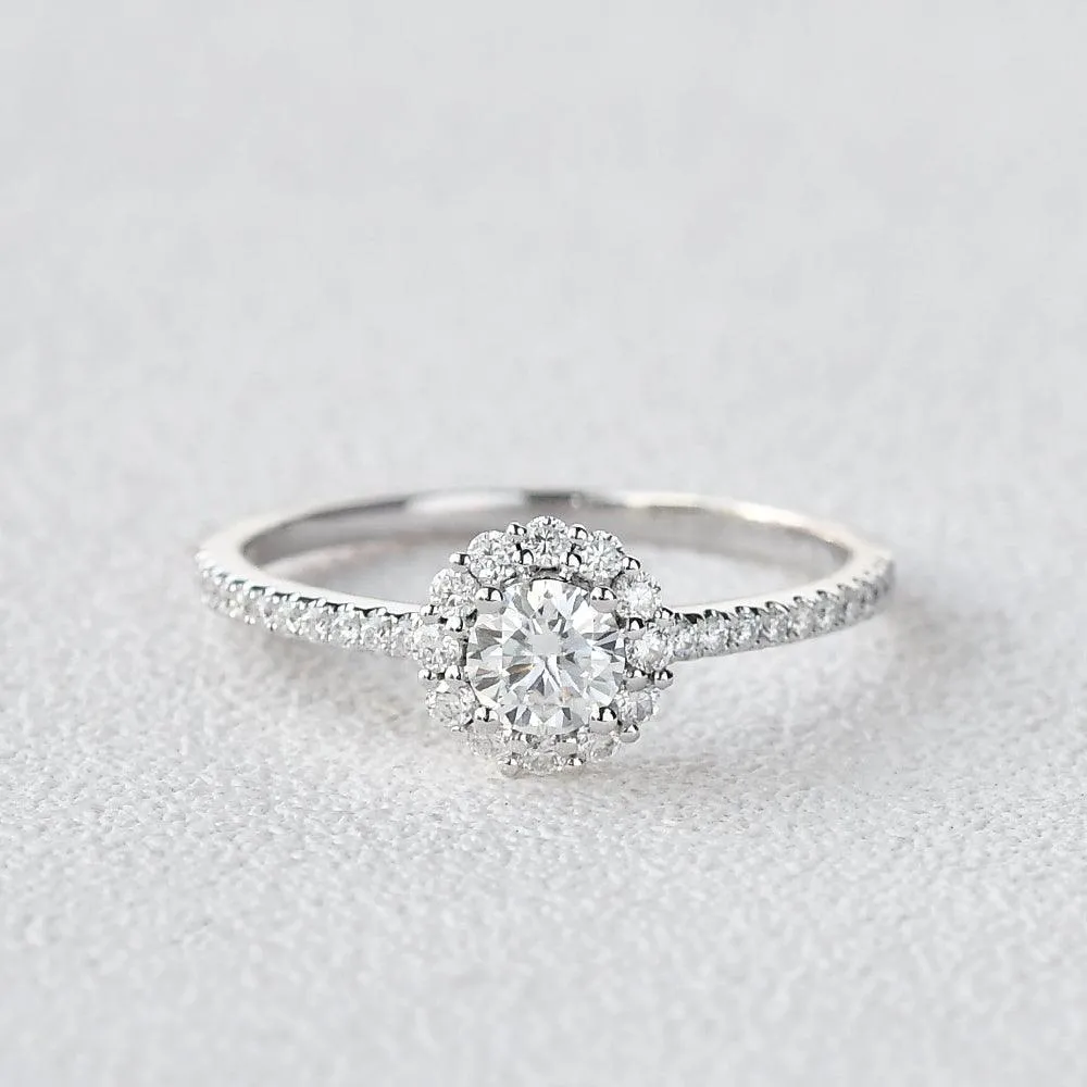 Round Cut Moissanite Classic Halo Petite Ring