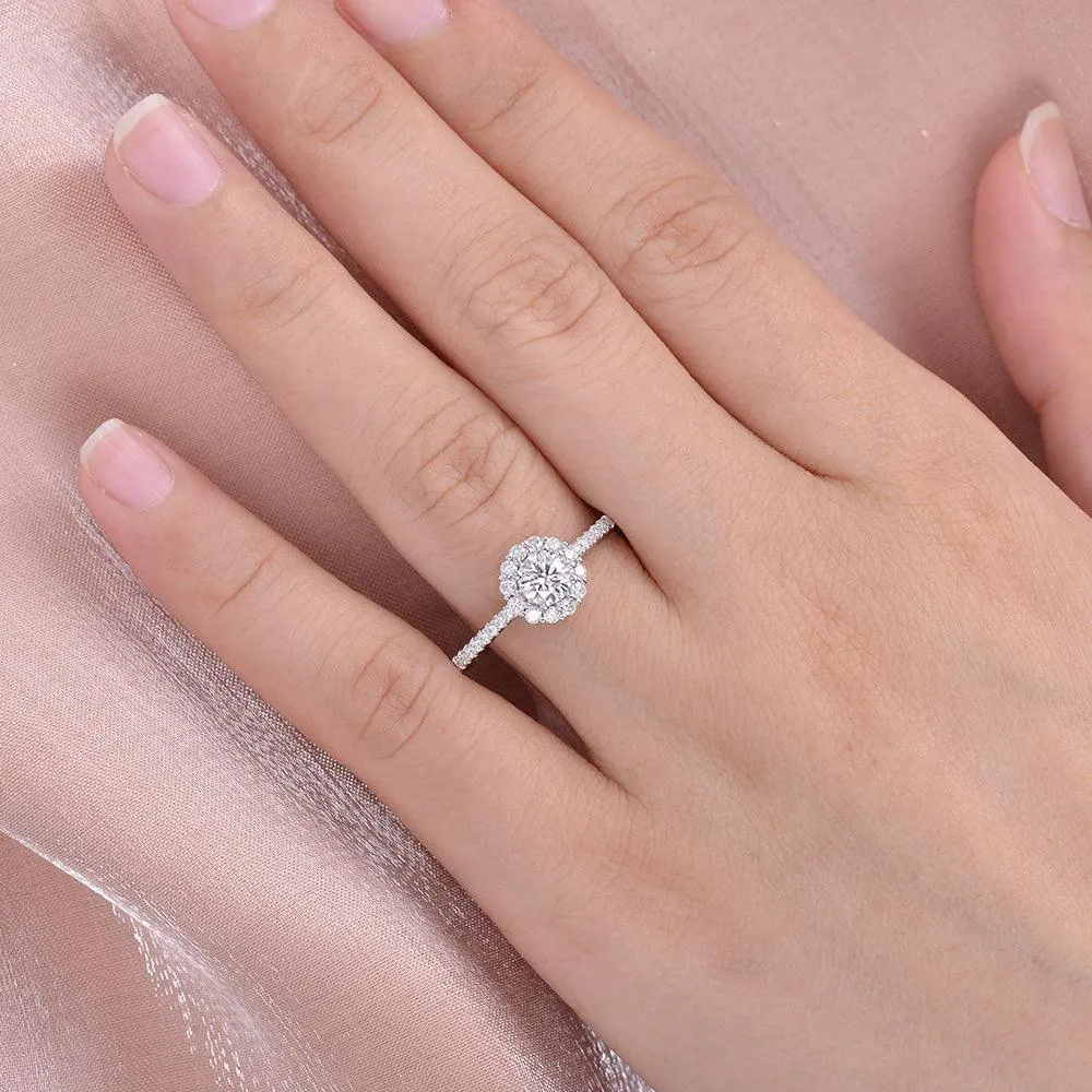 Round Cut Moissanite Classic Halo Petite Ring