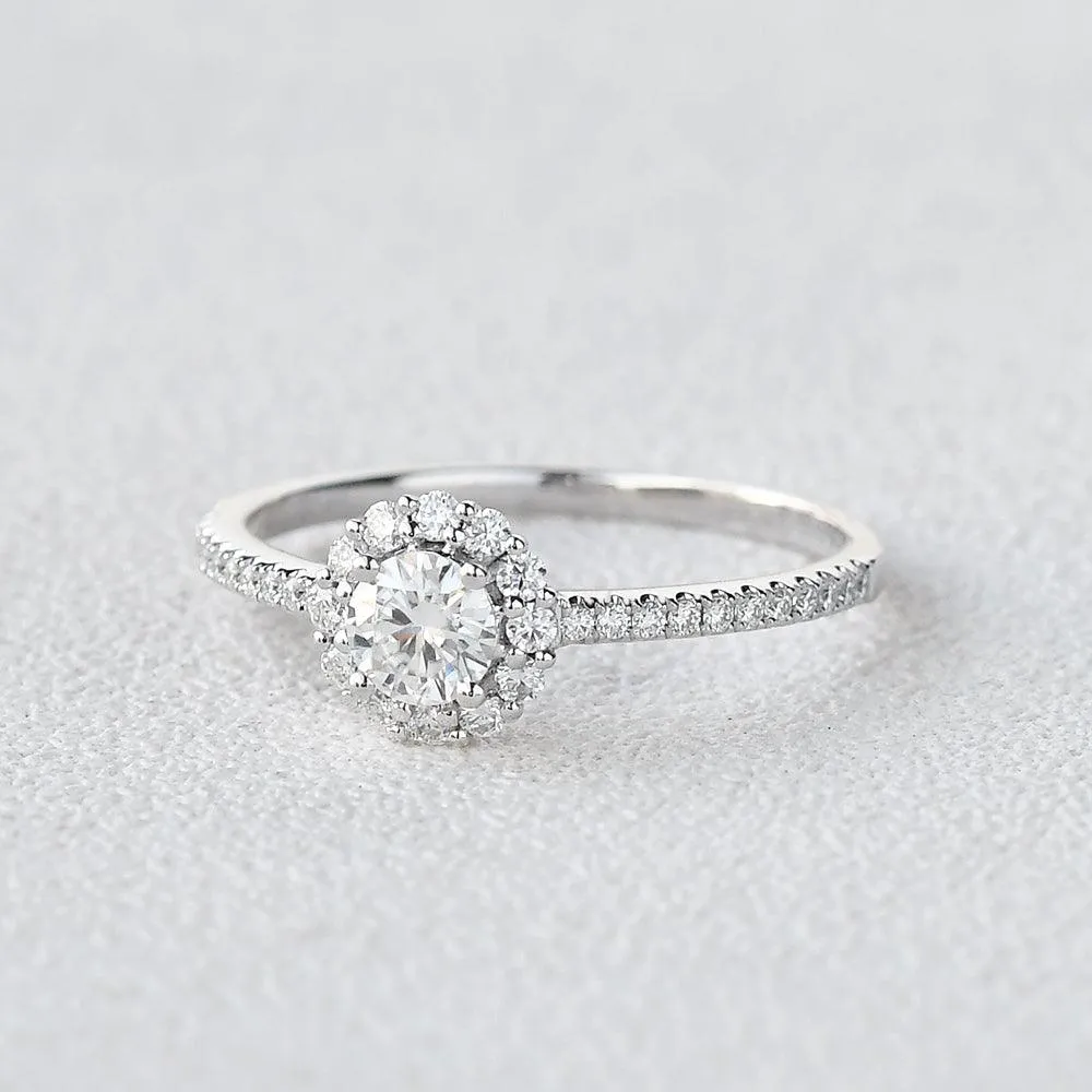 Round Cut Moissanite Classic Halo Petite Ring