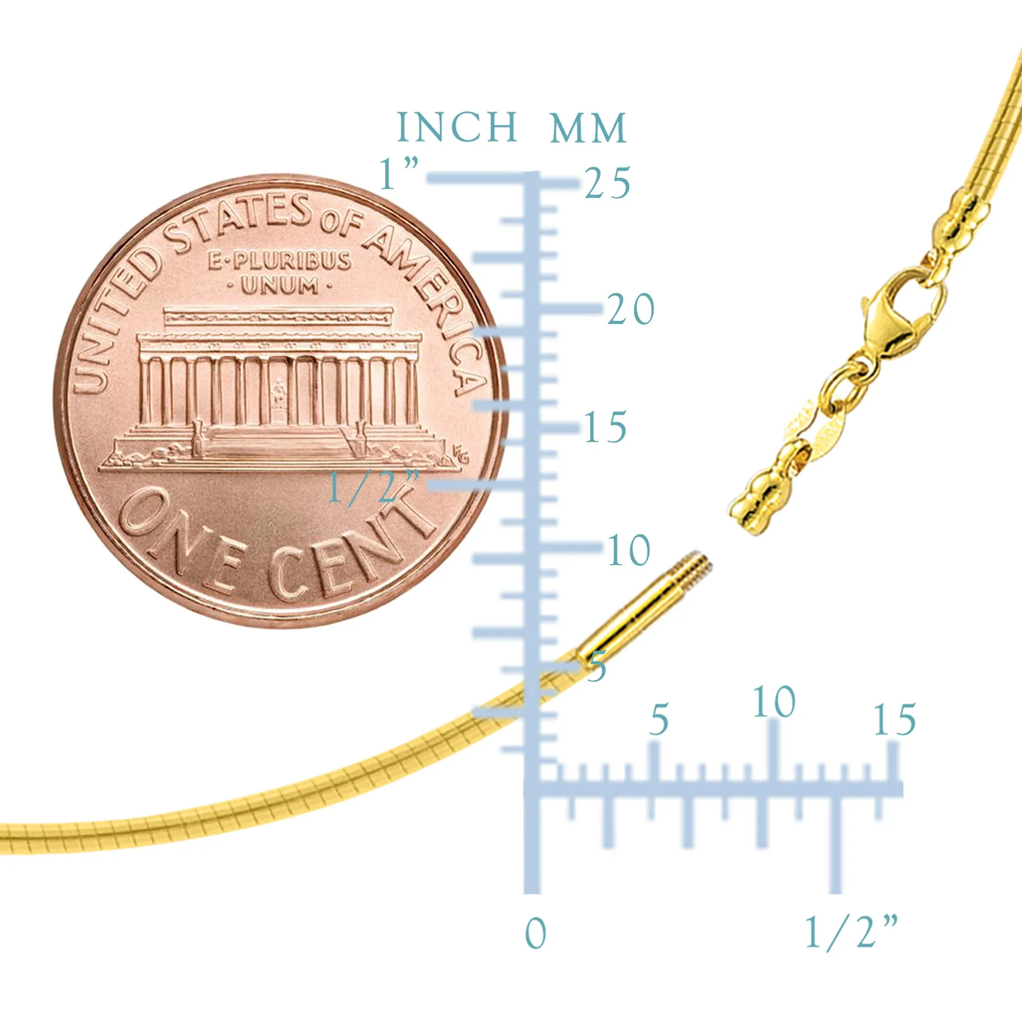 Round Omega Chain Necklace With Screw Off Lock In 14k Yellow Gold