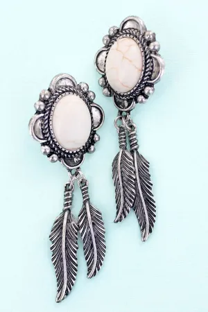 SALE! Feather Canyon Howlite and Silvertone Earrings