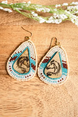 SALE! Horseshoe Bend Wood and White Multi Seed Bead Teardrop Earrings