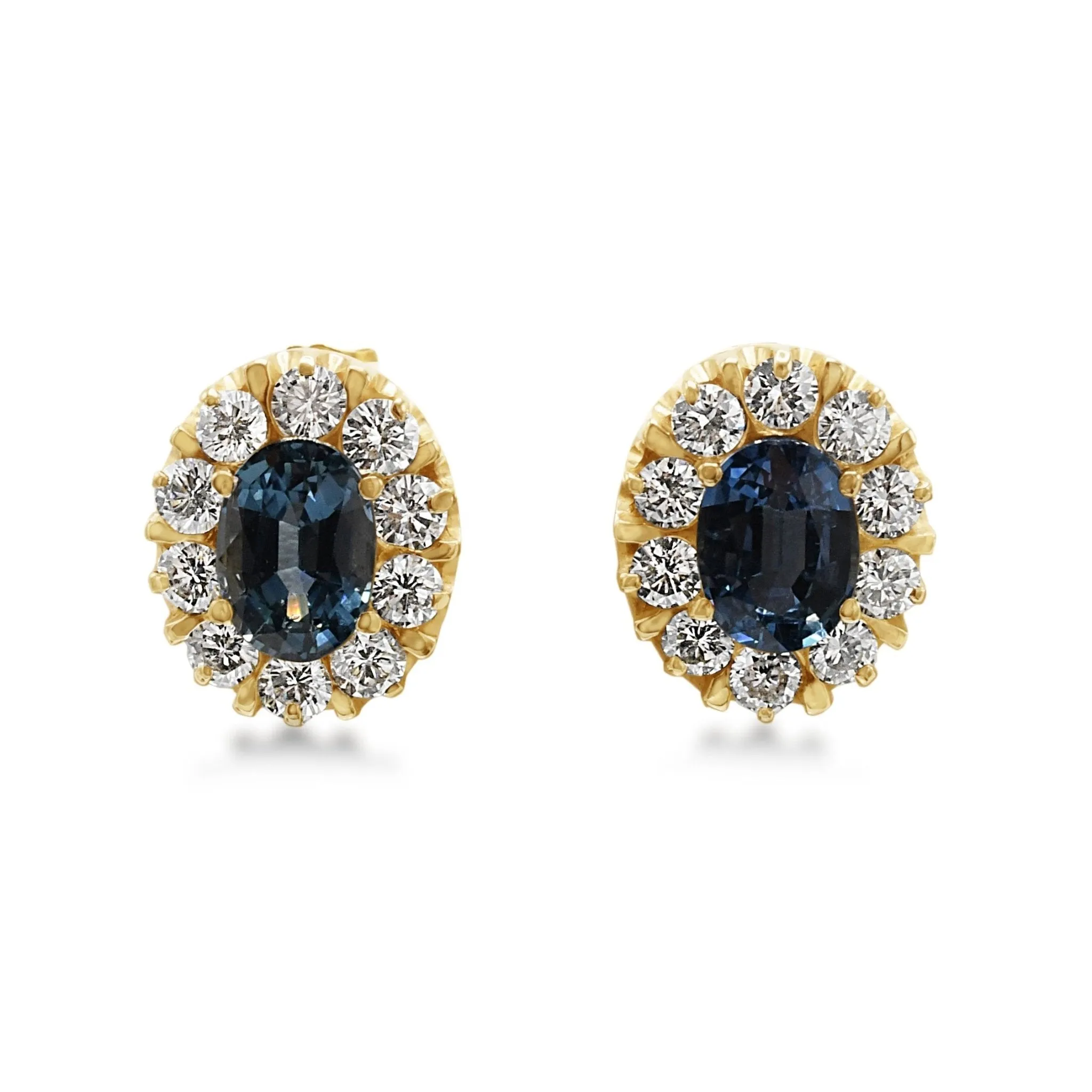 Sapphire & Brilliant Cut Diamond Oval Cluster Earrings