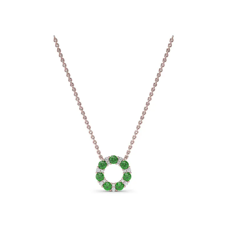 Shared Prong Emerald and Diamond Circle Necklace