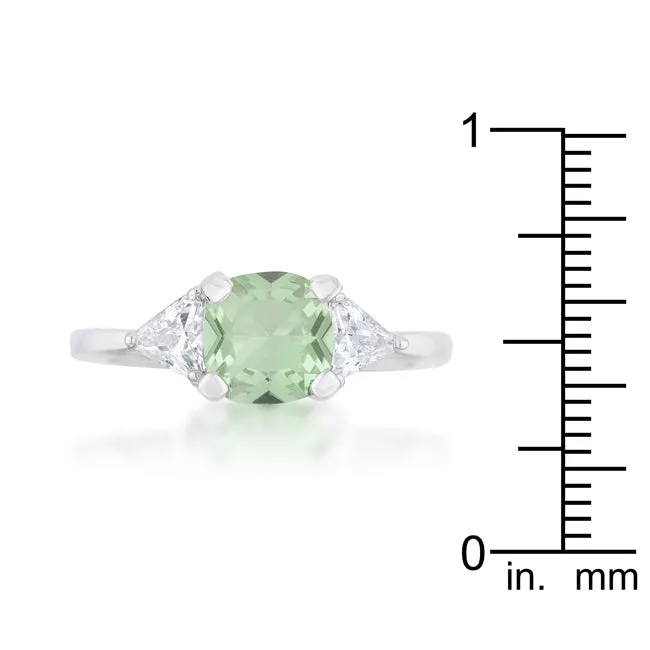 Shonda 1.8ct Peridot CZ Rhodium Cushion Classic Statement Ring