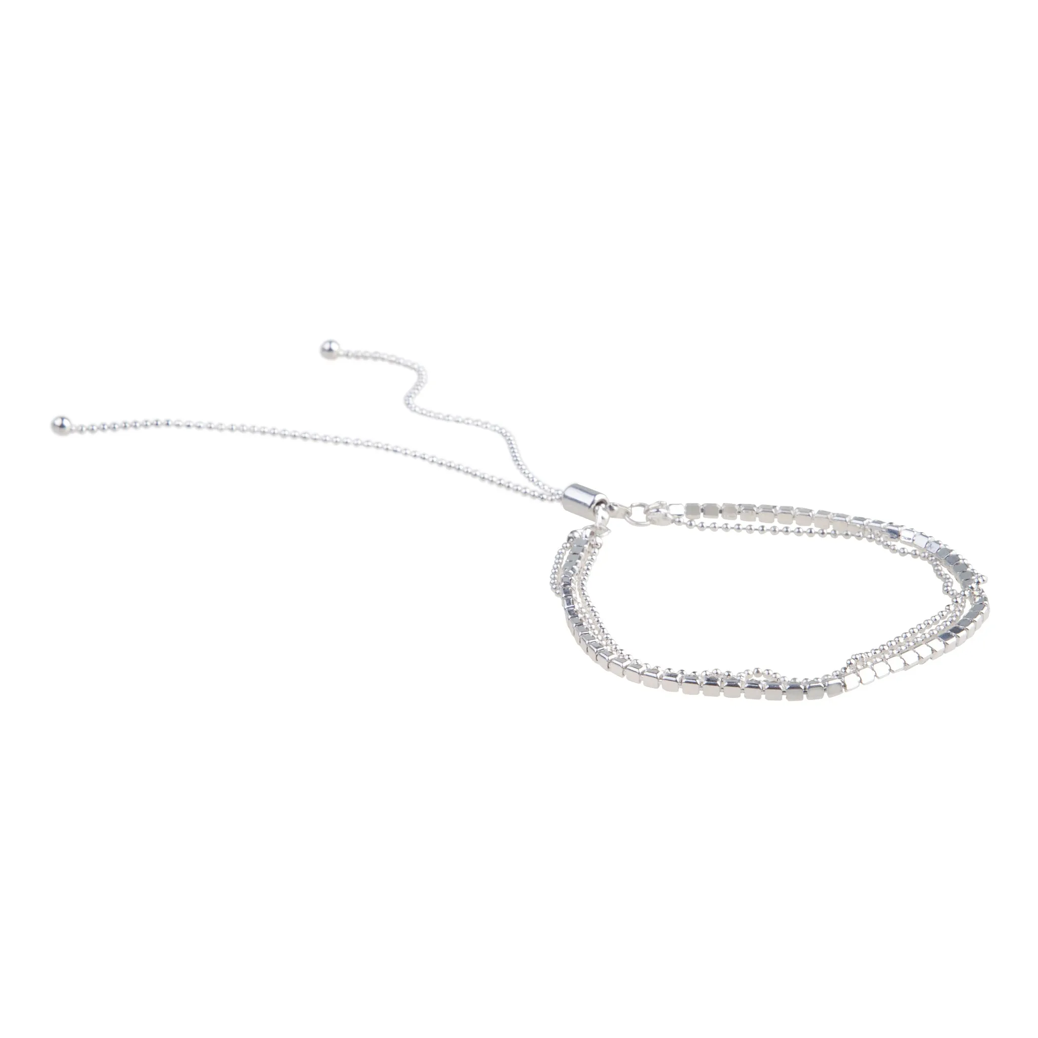 Silver Ball Cup Chain Multi Row Bracelet