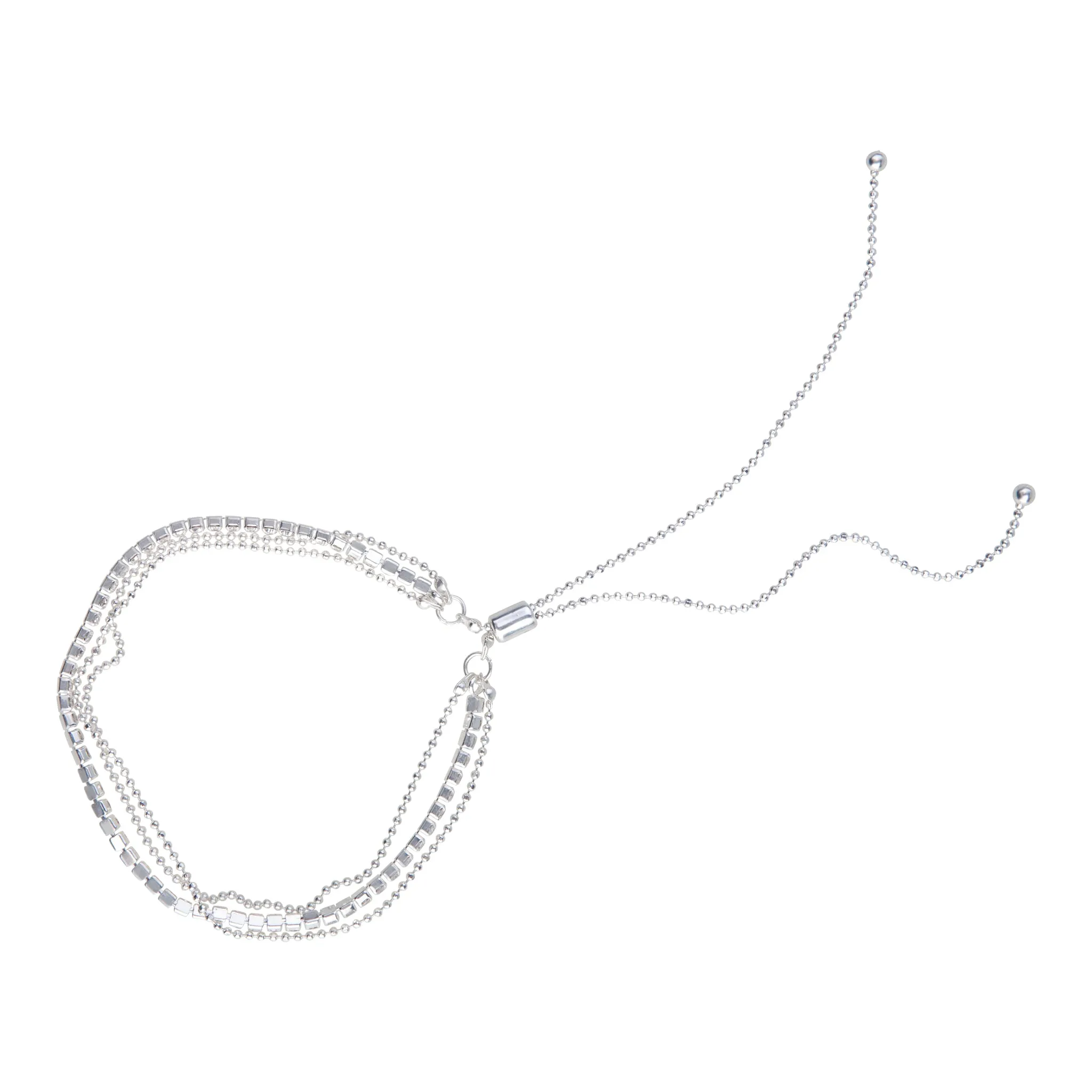 Silver Ball Cup Chain Multi Row Bracelet