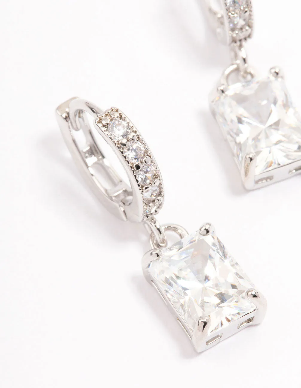 Silver Cubic Zirconia Rectangle Mini Huggie Earrings