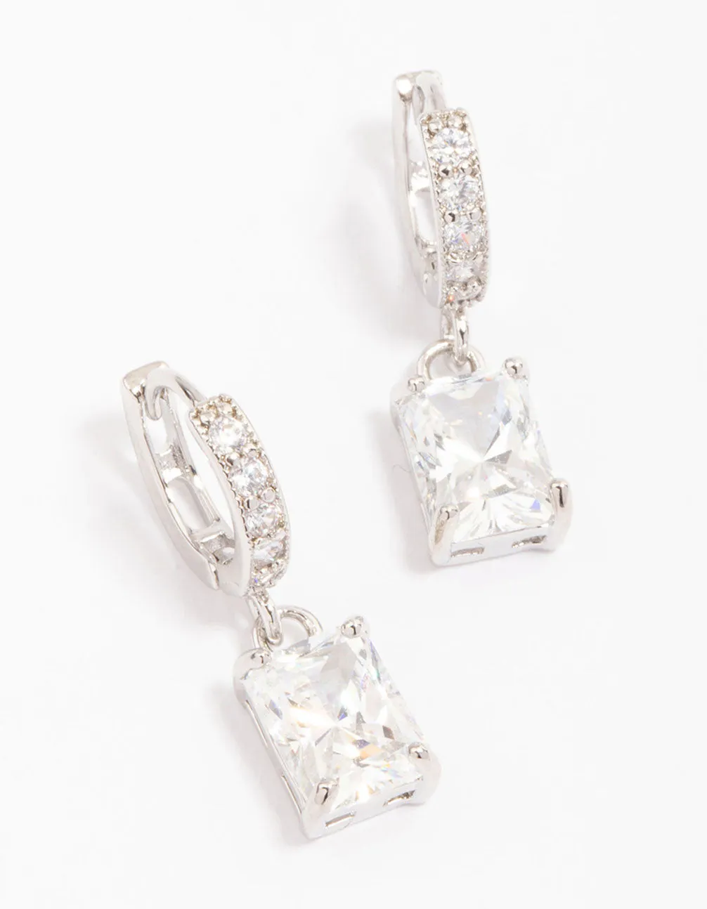 Silver Cubic Zirconia Rectangle Mini Huggie Earrings