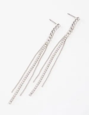 Silver  Cubic Zirconia Skinny Stranded Drop Earrings