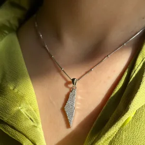 Silver Palestine map necklace with Zircon سنسال خريطة فلسطين مع زركون