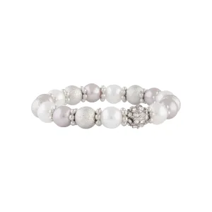 Silver Pearl Fireball Station Stretch Bracelet