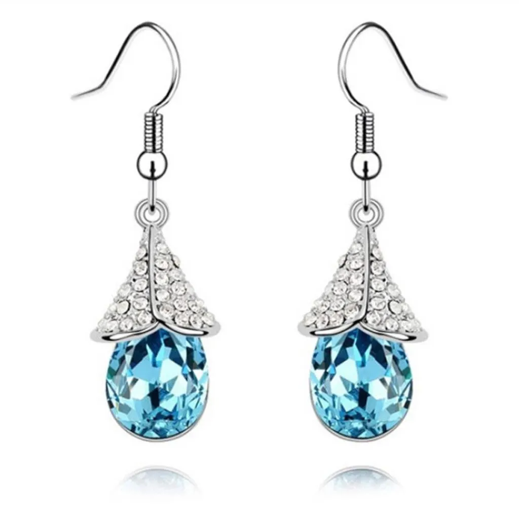 Silver Plated Earrings Water Drop Fine Jewelry Crystal Earrings for Women Fashion Pendientes Brinco