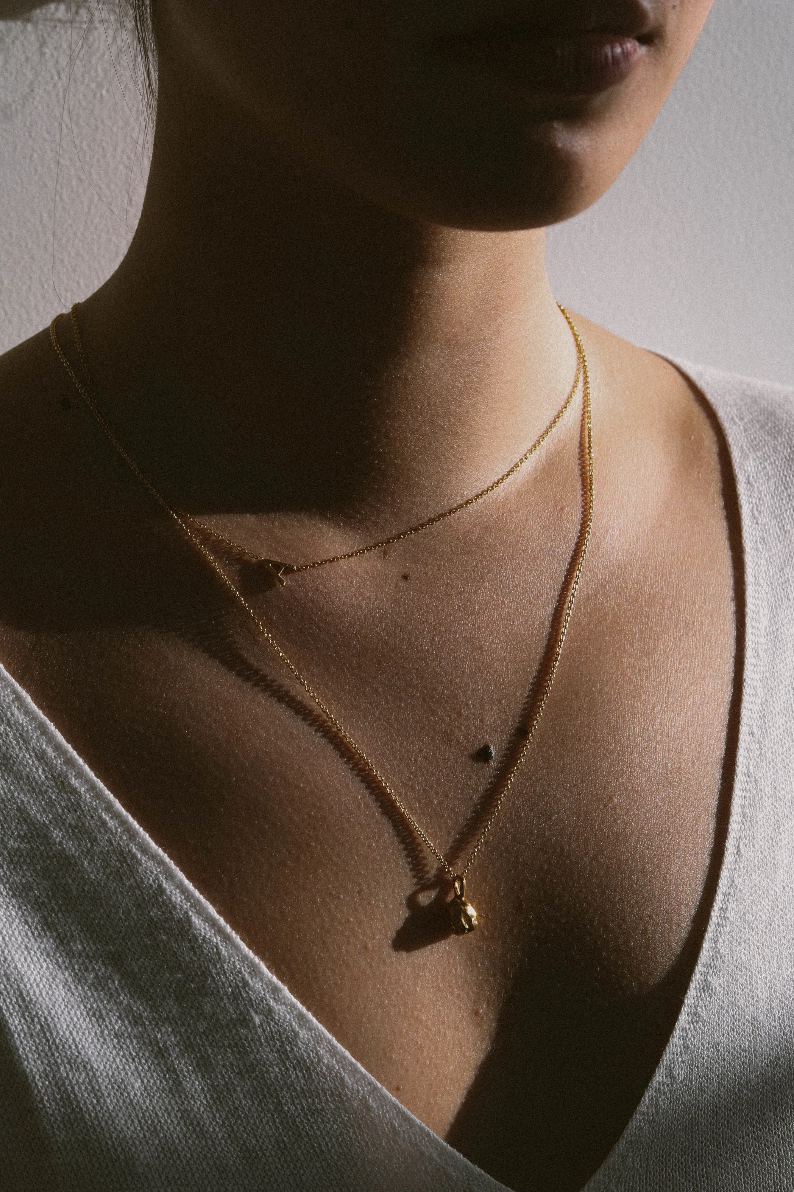 Slanted Initial with Diamond Necklace, Solid 18k Gold