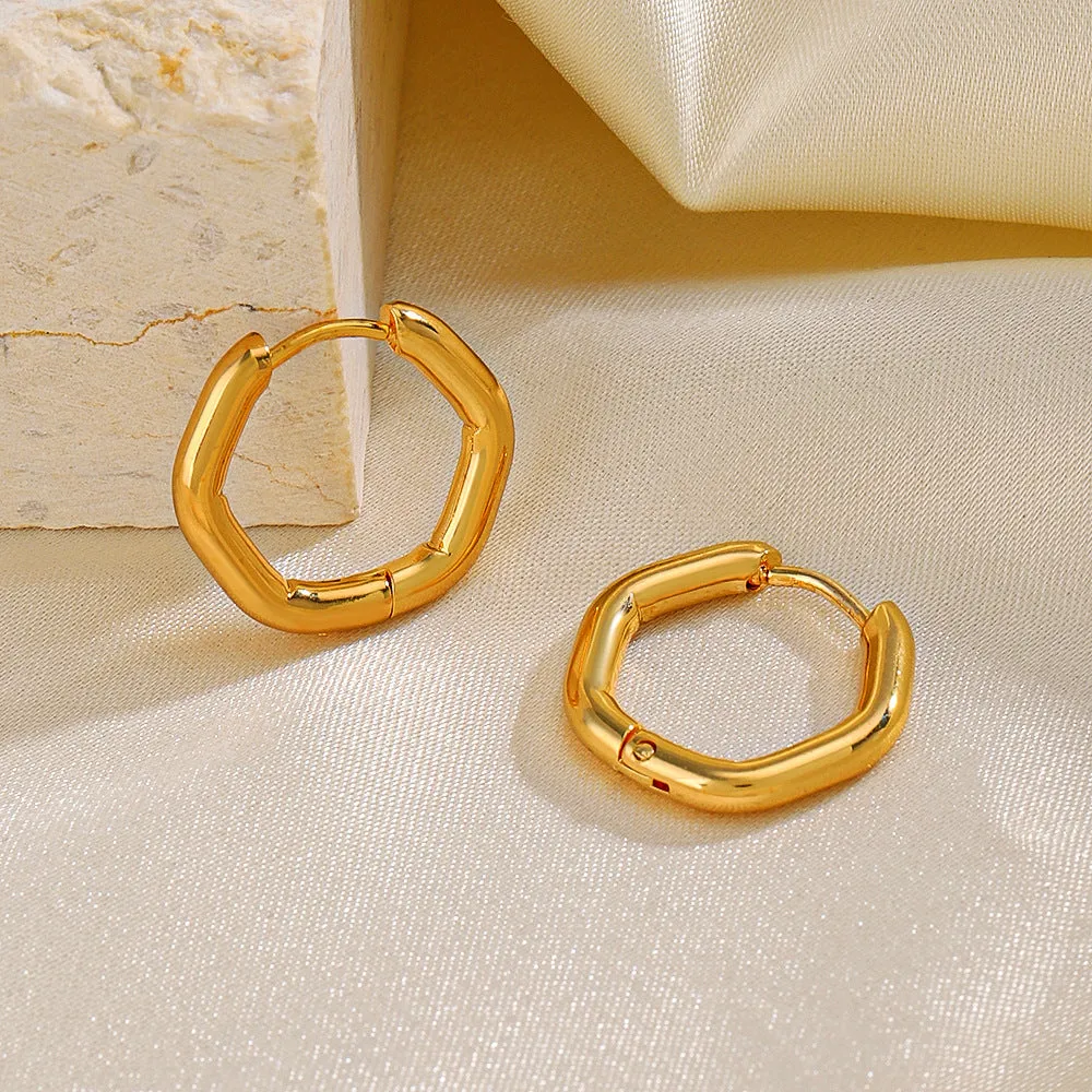 Smooth Hexa Shaped Hoop Gold Earring JLT12973