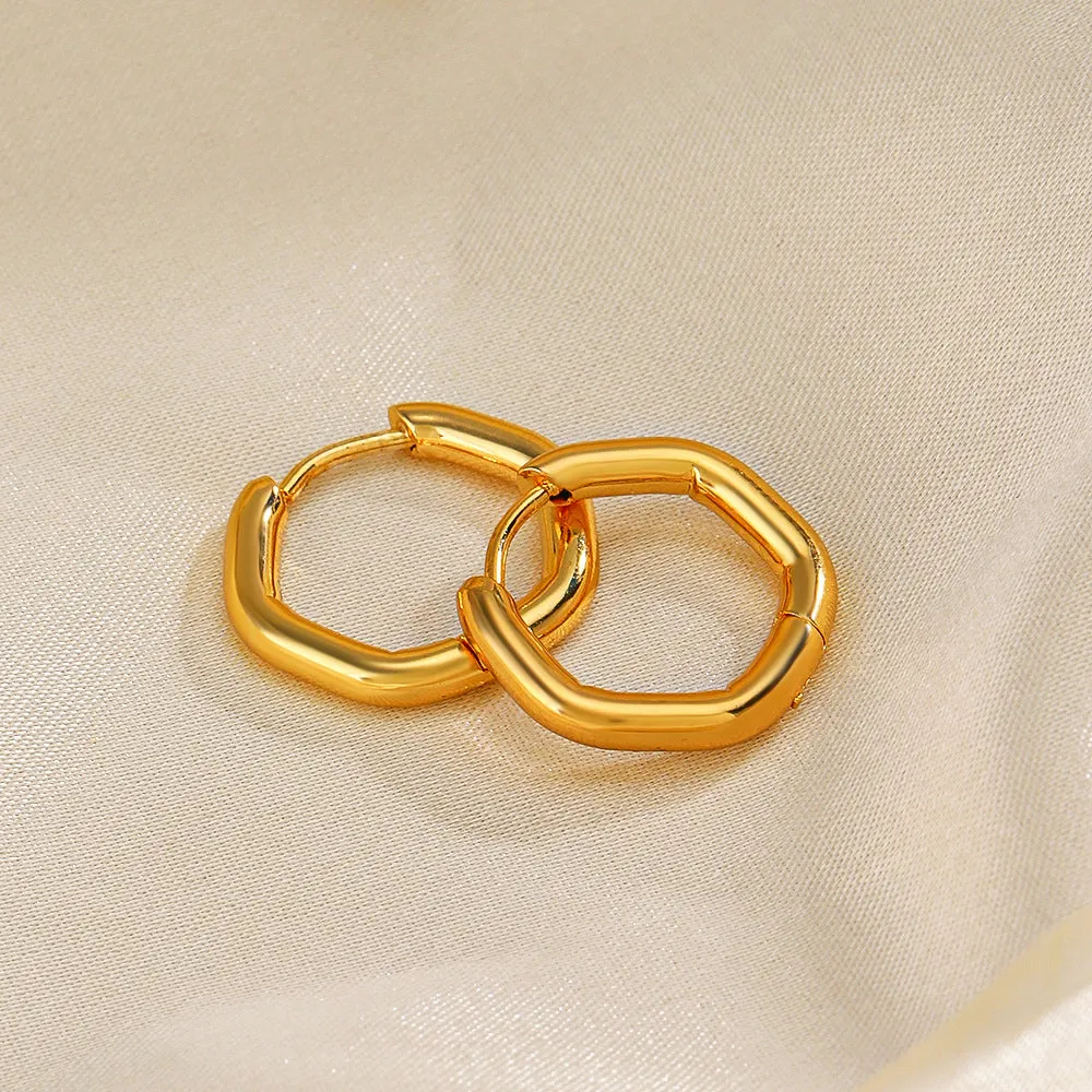 Smooth Hexa Shaped Hoop Gold Earring JLT12973