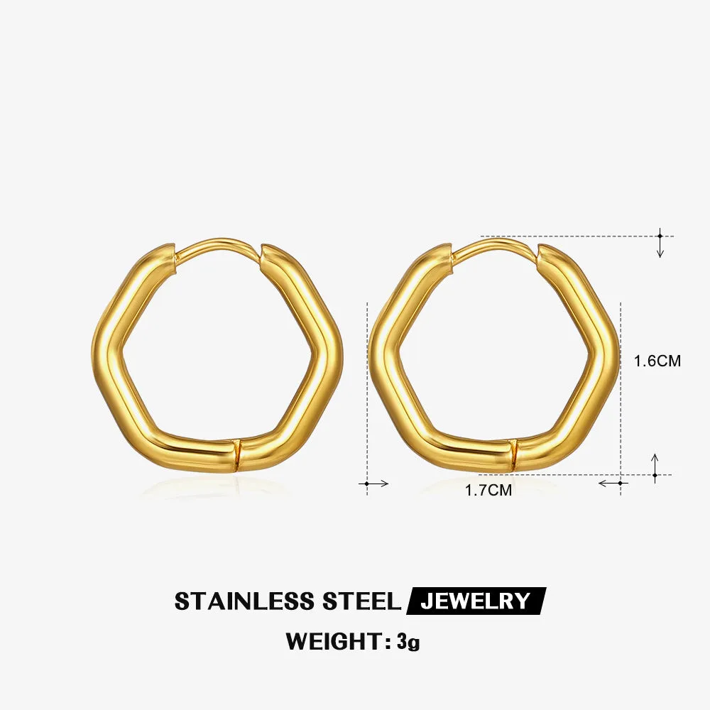 Smooth Hexa Shaped Hoop Gold Earring JLT12973