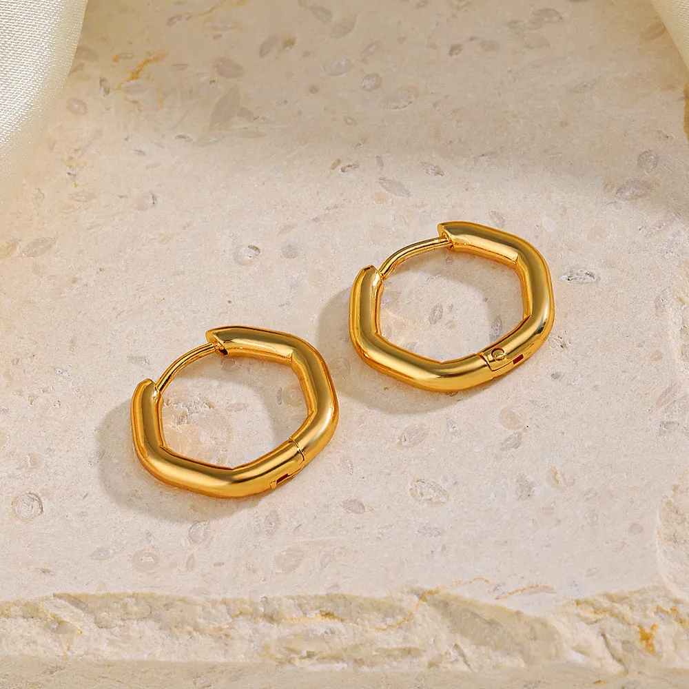 Smooth Hexa Shaped Hoop Gold Earring JLT12973