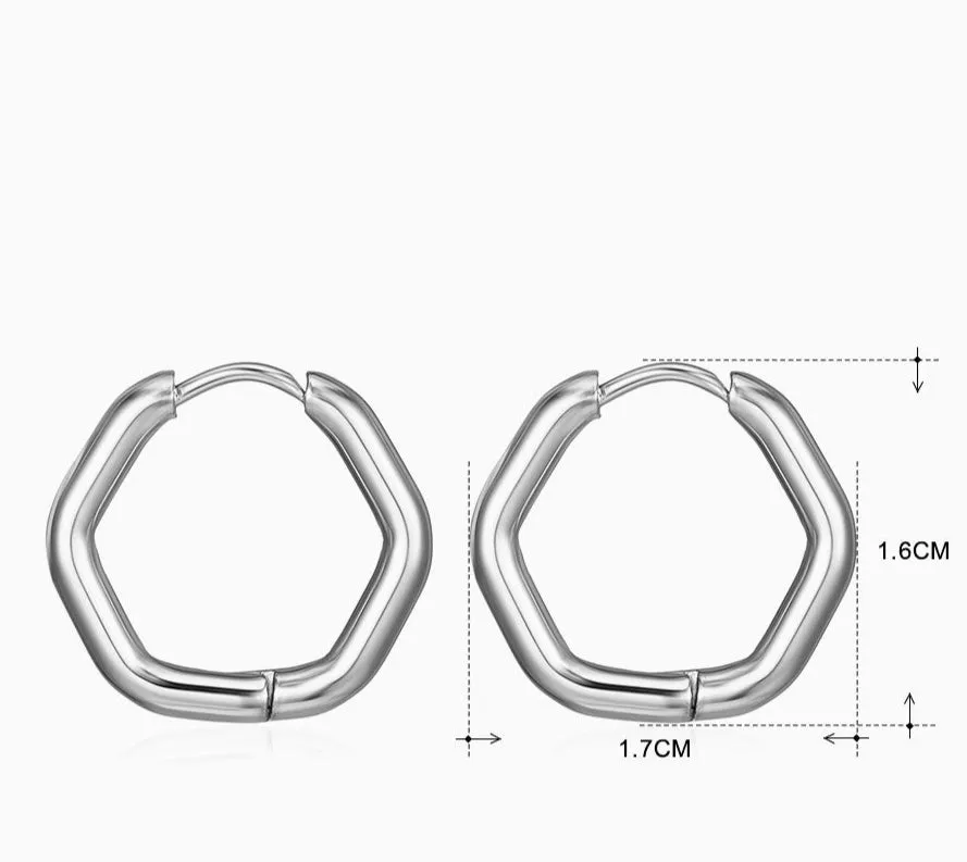 Smooth Hexa Shaped Hoop Silver Earring JLT12974