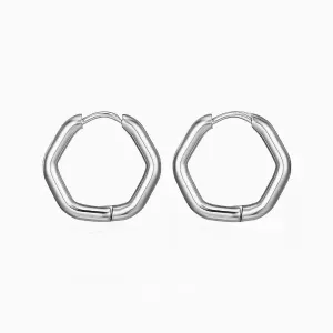 Smooth Hexa Shaped Hoop Silver Earring JLT12974