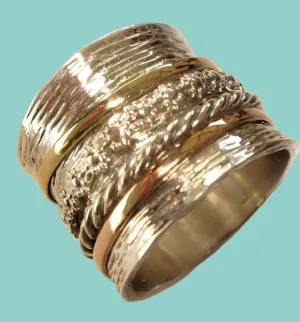 Spinner rings for women, spinner rings for men, silver spinner ring with 9ct gold bands