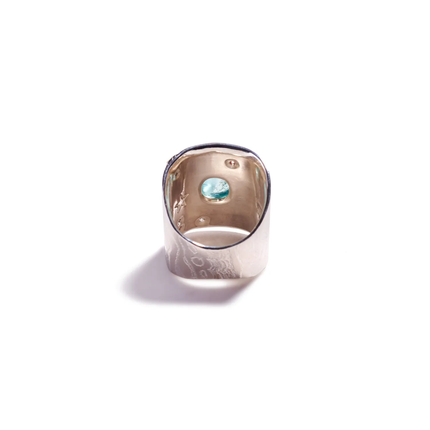 Square Cabochon Light Blue Tourmaline Ring