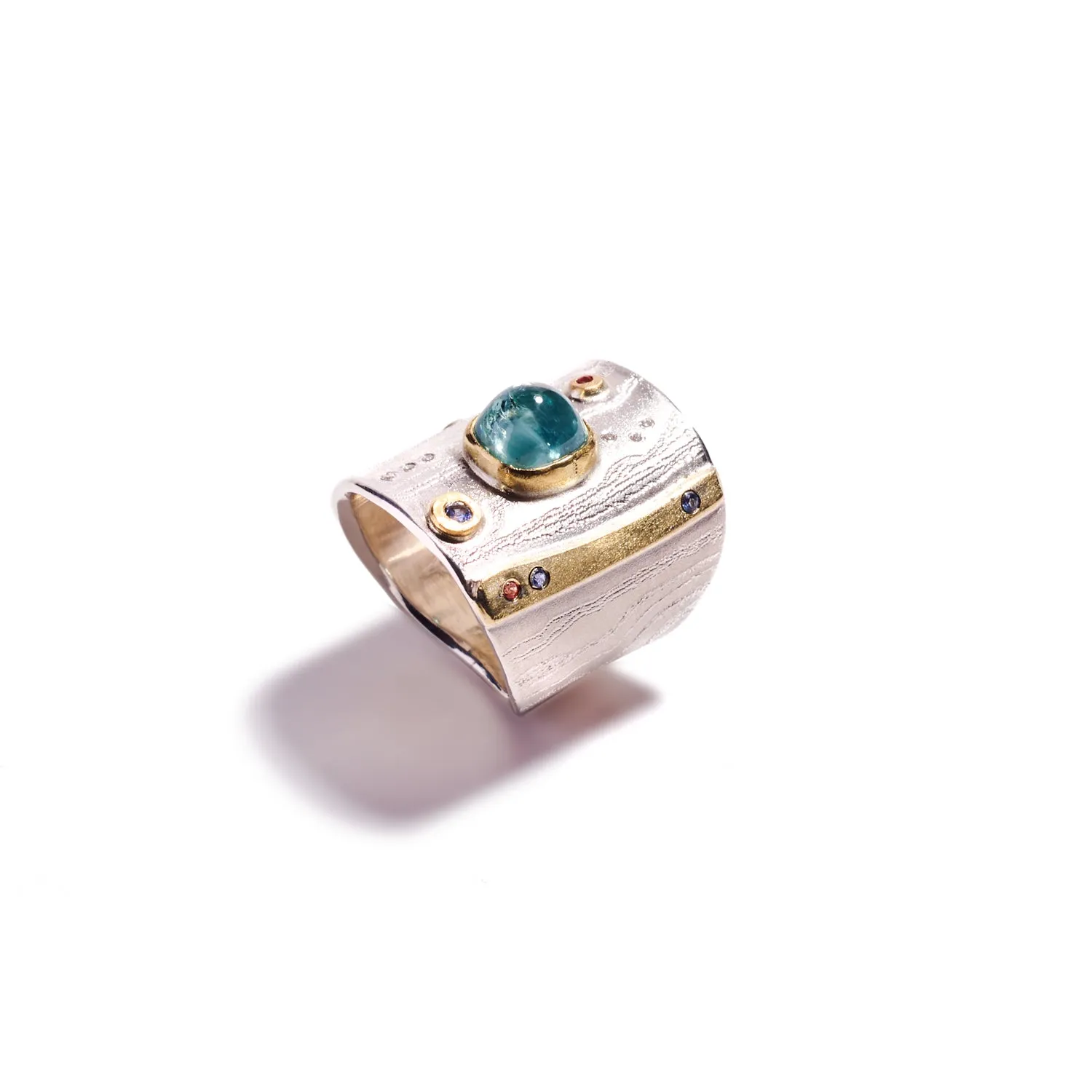 Square Cabochon Light Blue Tourmaline Ring