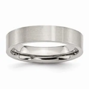 Stainless Steel Flat 5mm Brushed Wedding Band Ring