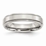 Stainless Steel Ridged-Edge 5mm Polished Wedding Band Ring