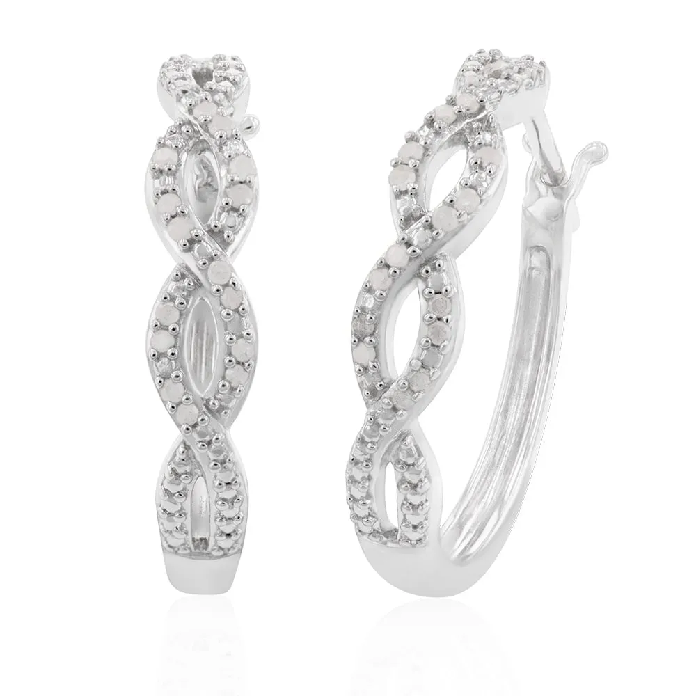 Sterling Silver Diamond Twist Hoop Earrings