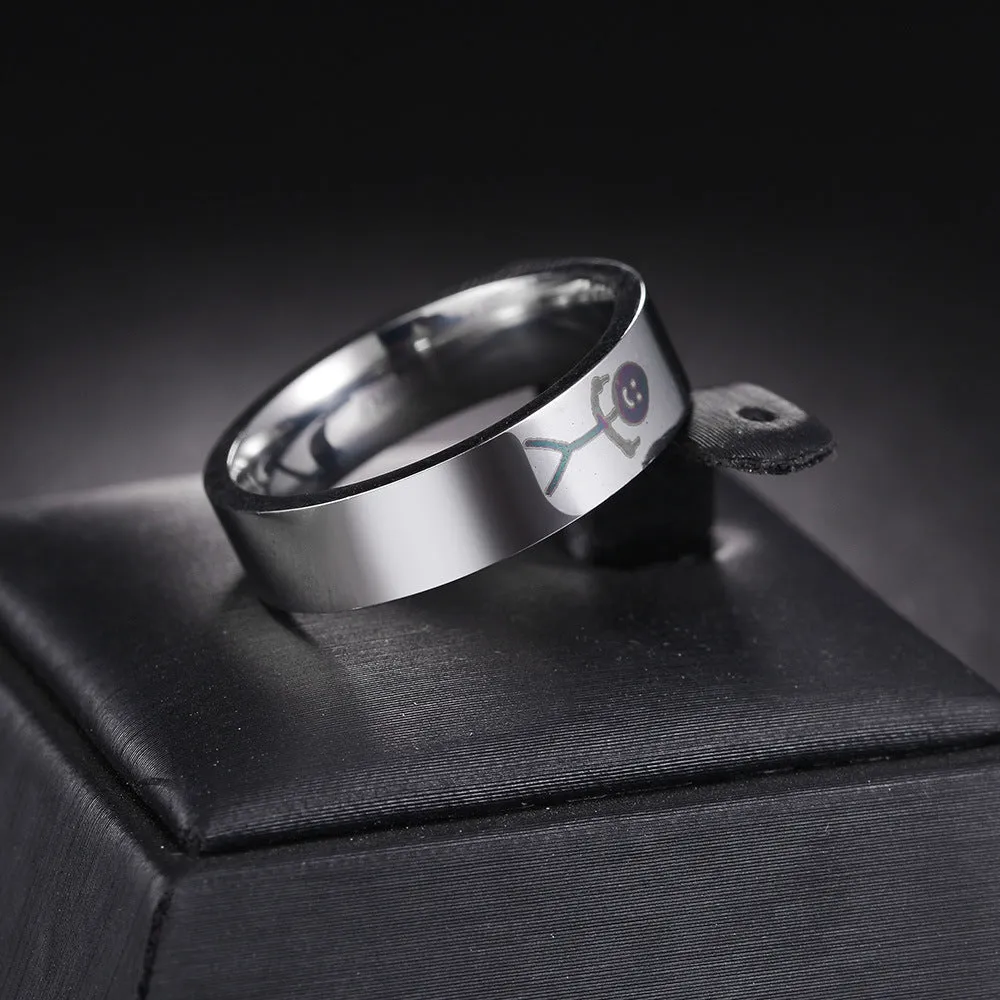 Stickman Pattern Titanium Steel Couple Rings with Inner Arc - Men's Jewelry