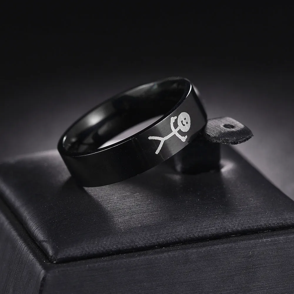 Stickman Pattern Titanium Steel Couple Rings with Inner Arc - Men's Jewelry