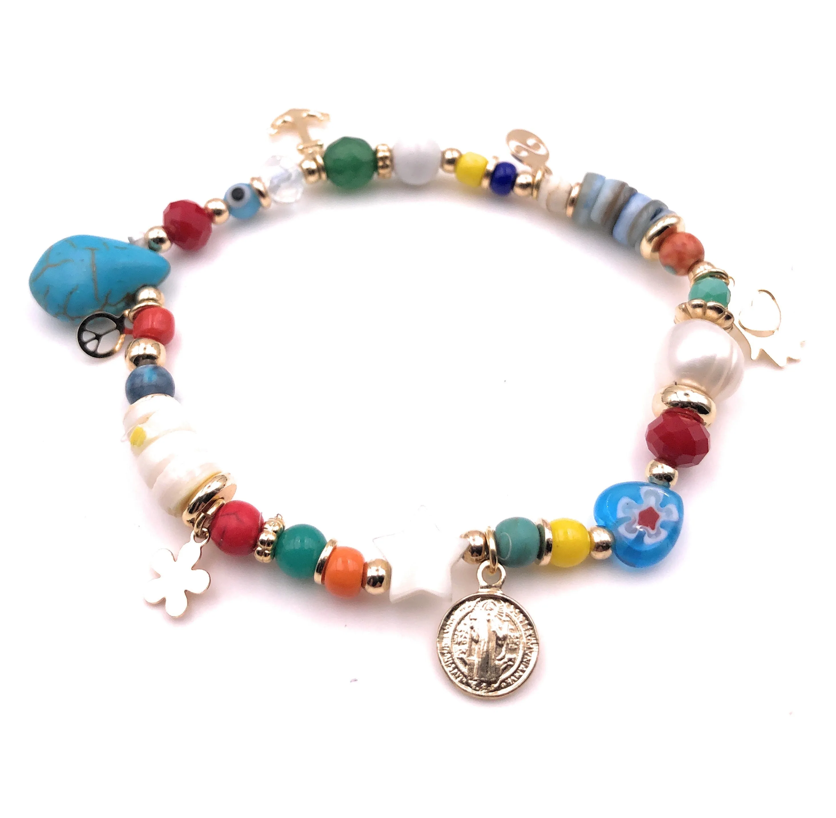 Stretch Beaded Multi Charm Bracelet