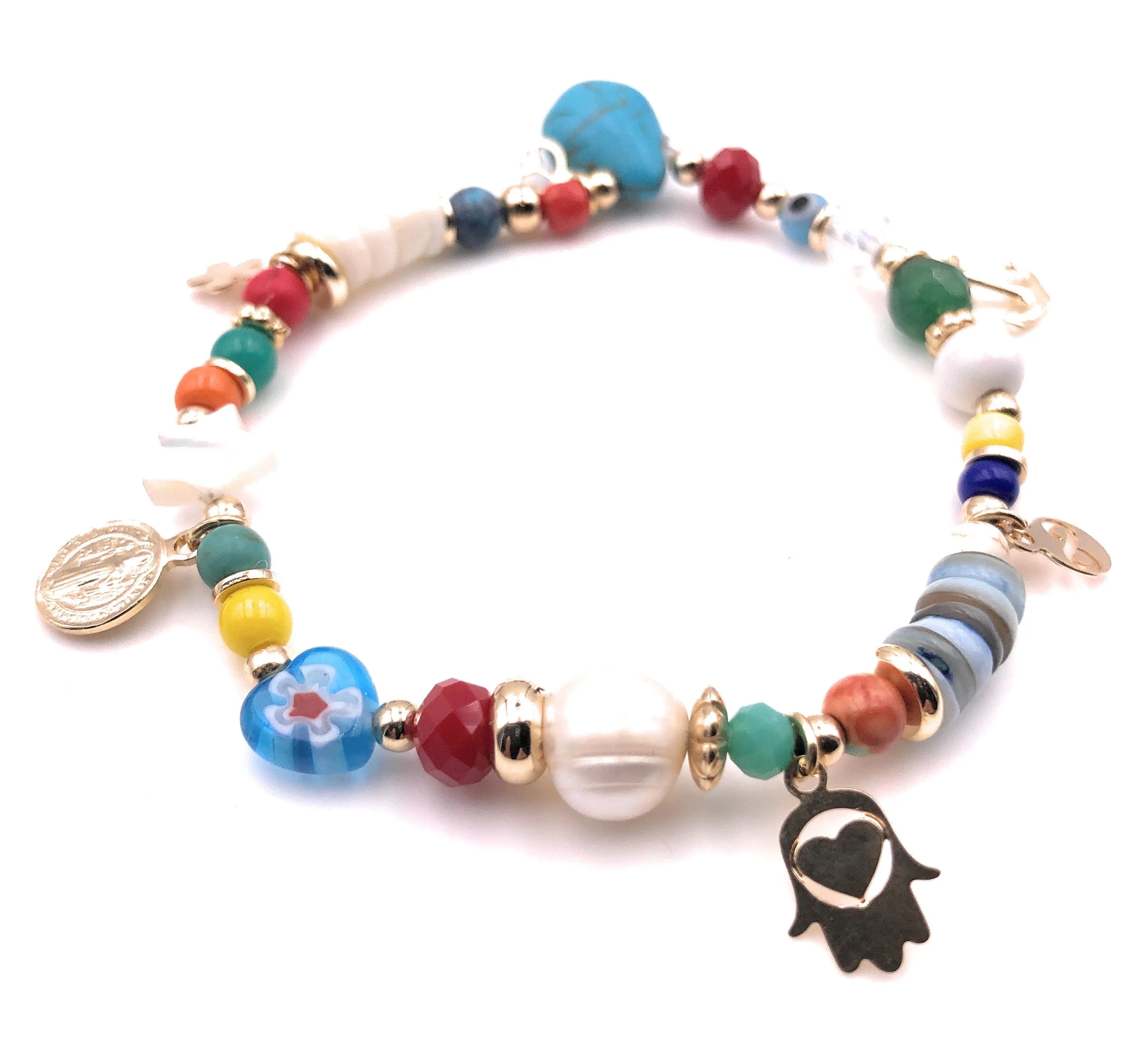 Stretch Beaded Multi Charm Bracelet