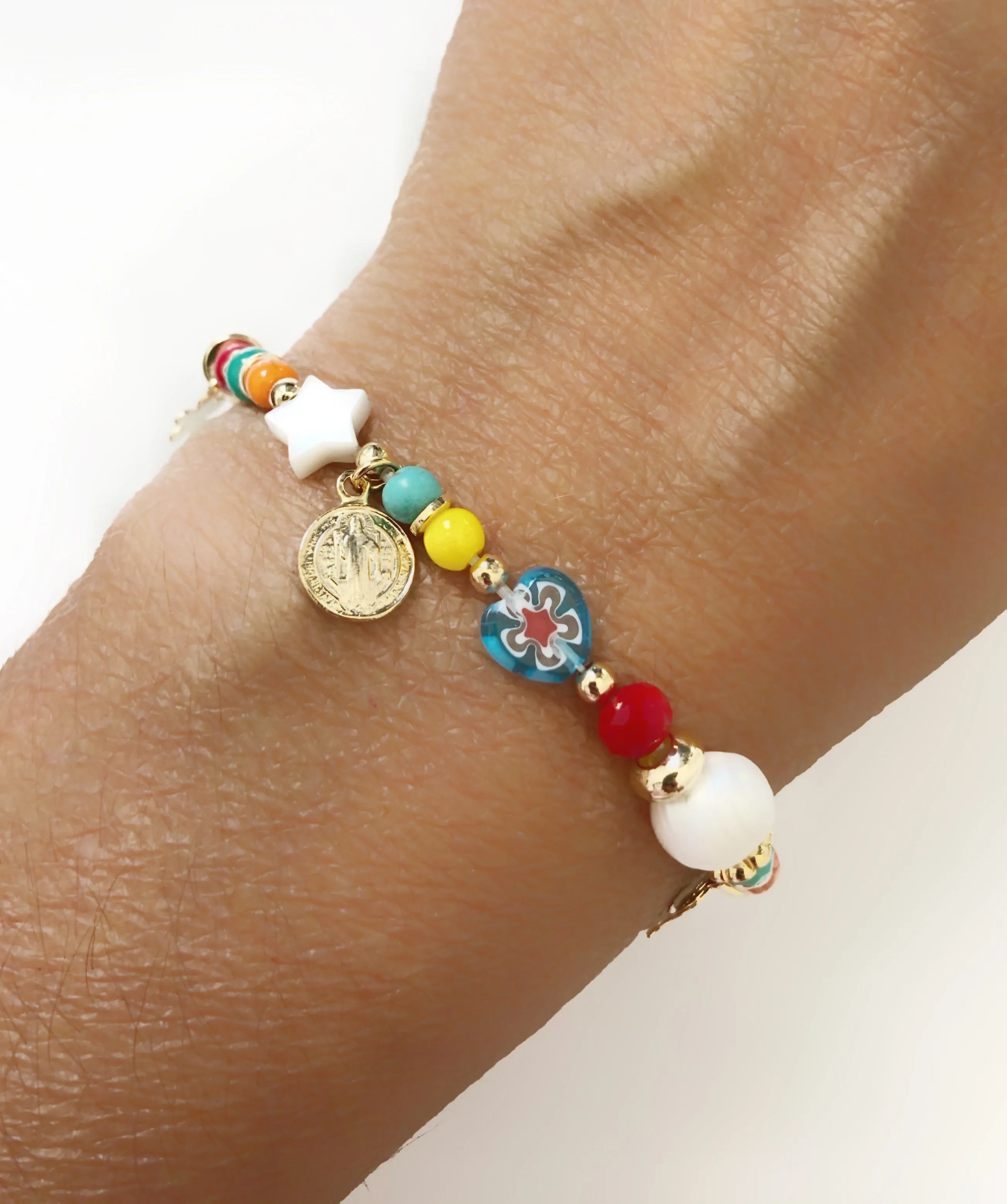 Stretch Beaded Multi Charm Bracelet