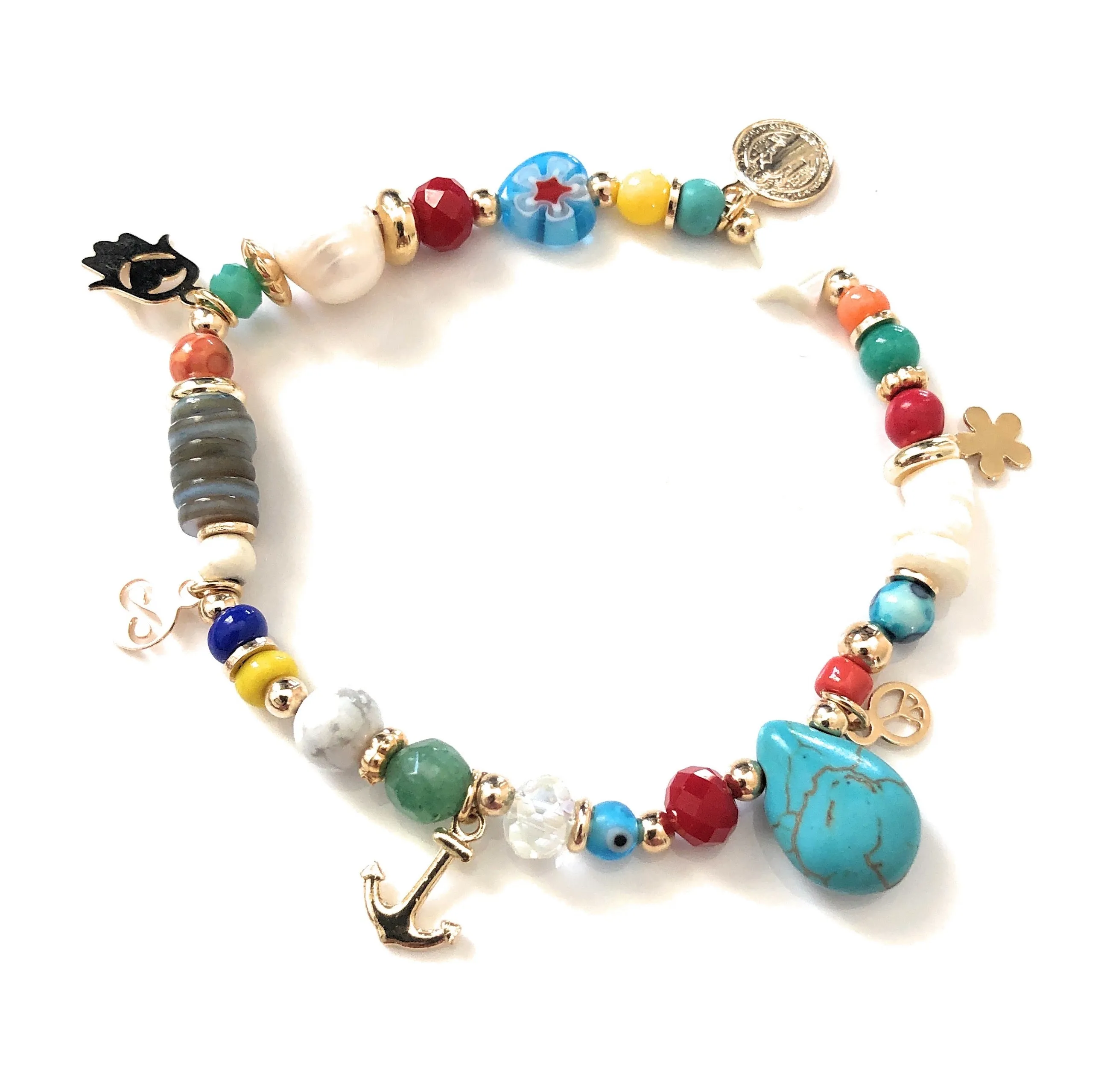 Stretch Beaded Multi Charm Bracelet