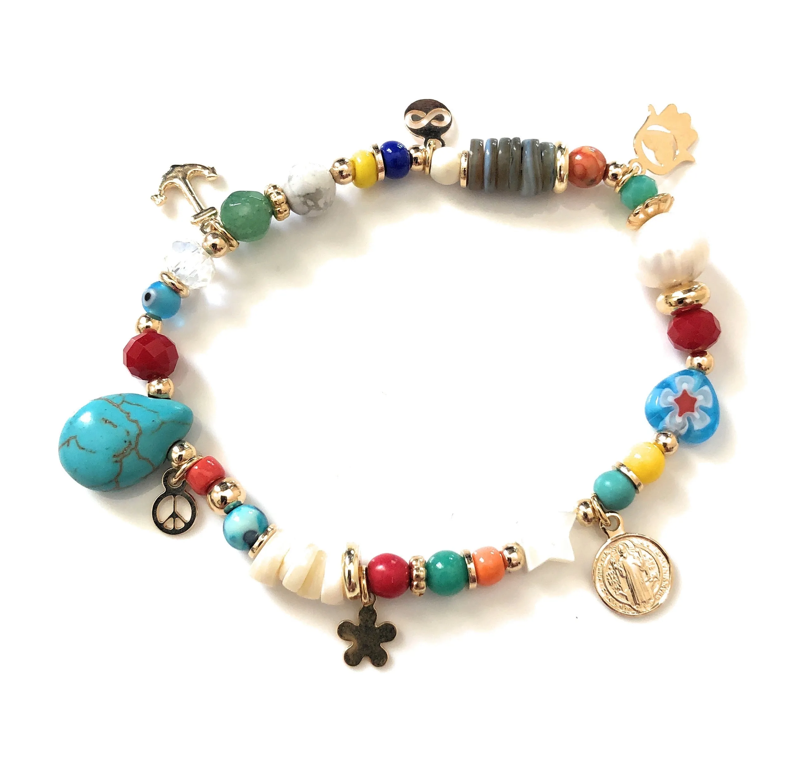 Stretch Beaded Multi Charm Bracelet