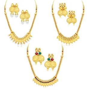 Sukkhi Exquitely Laxmi Coin Temple Gold Plated Set of 3 Necklace Set Combo For Women