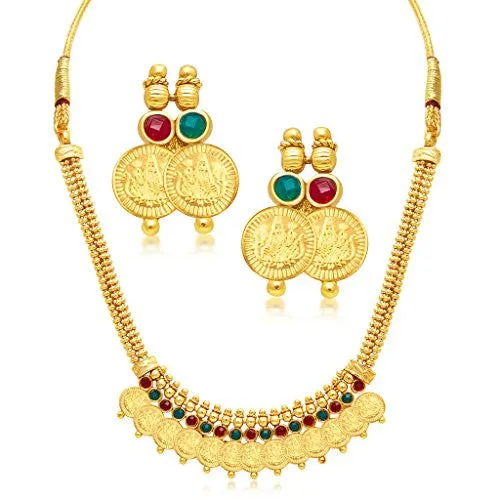 Sukkhi Exquitely Laxmi Coin Temple Gold Plated Set of 3 Necklace Set Combo For Women