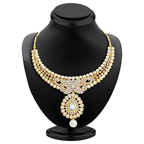 Sukkhi Traditionally Gold Plated AD Necklace Set with Set of 5 Changeable Stone For Women