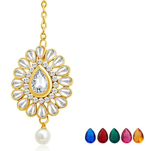 Sukkhi Traditionally Gold Plated AD Necklace Set with Set of 5 Changeable Stone For Women