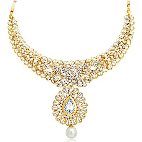 Sukkhi Traditionally Gold Plated AD Necklace Set with Set of 5 Changeable Stone For Women